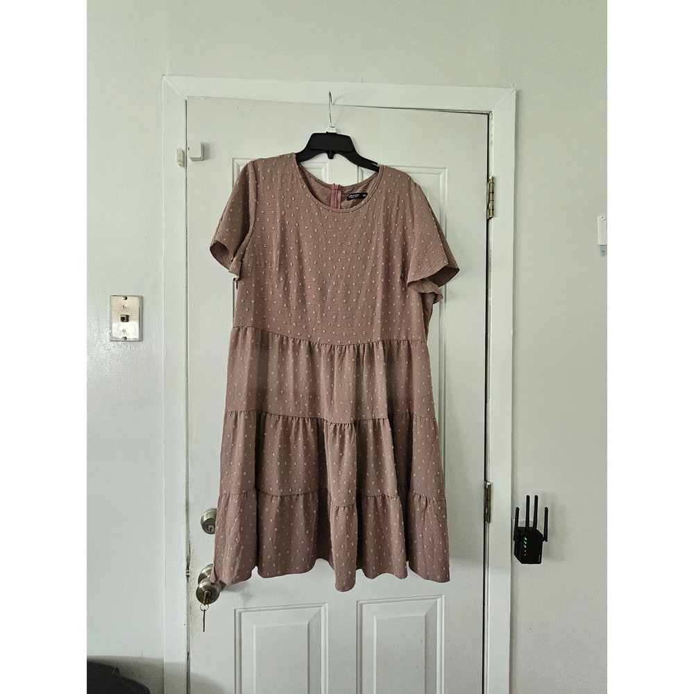 SHEIN Curve Dress Women 3XL Mauve Excellent Swiss Dot Tiered Babydoll Short Slee